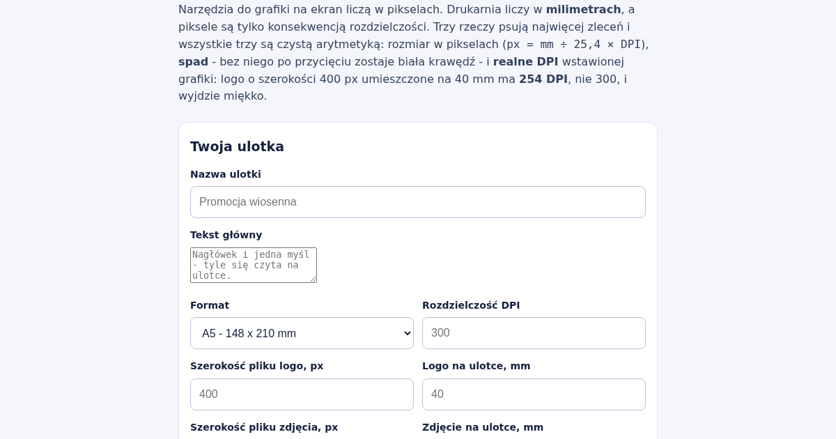 Ulotka Gotowa do Druku: mm, DPI, Spad i Realne DPI Grafik